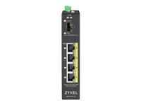 Zyxel RGS100-5P - Commutateur - non géré - 4 x 10/100/1000 (PoE+) + 1 x Fast Ethernet/Gigabit SFP - Montable sur rack, Montage sur rail DIN - PoE+ (120 W) - Tension CC RGS100-5P-ZZ0101F